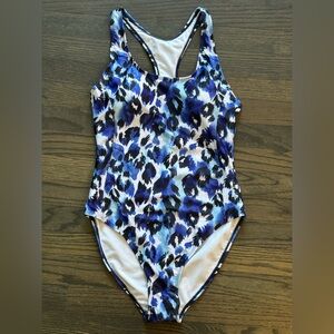 Nicole Miller Blue and Black leopard spot Patterned womens Swim One Piece  M NWT